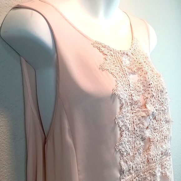 Zac & Rachel Women Light Pink Lace And Sheer Sleeveless Blouse sz L Boho Chic - Picture 2 of 8